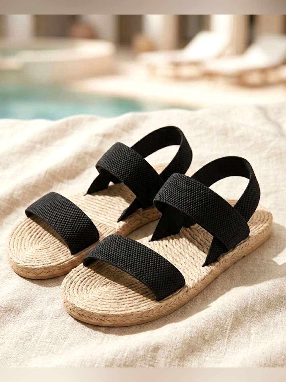 🆕 Black Elastic Straps Comfort Lightweight Sandals